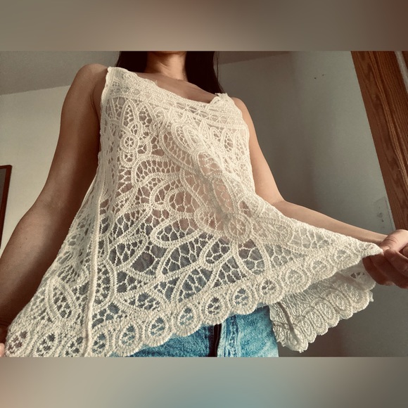 Mystree Bohemian Style Lace Cream Tank Top One Size - Picture 4 of 11